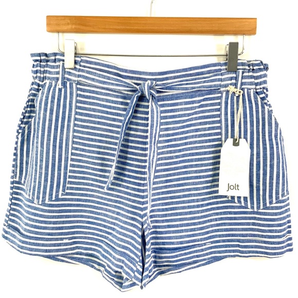 Jolt Pants - JOLT Tie Waist Blue & White Striped Shorts K12